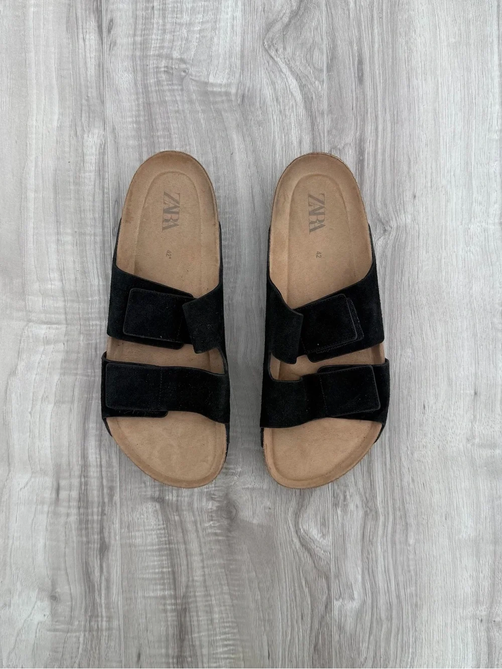 Zara Black Double-Strap Slide Sandals with Tan Footbed